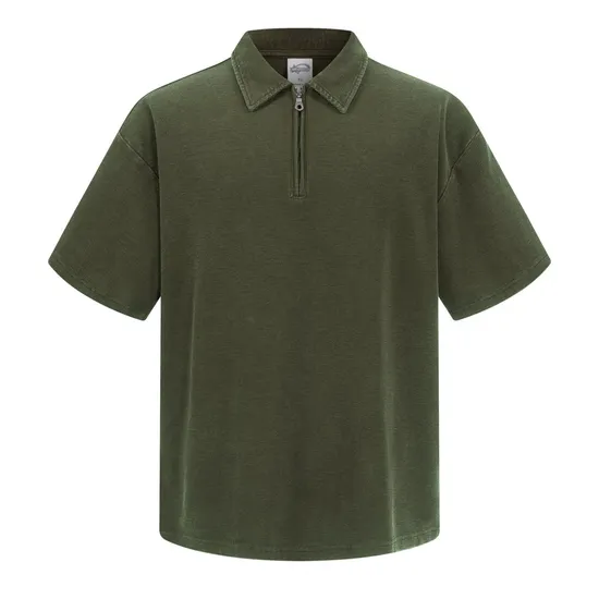 American Vintage Half Zip Cotton Polo Support Custom Logo Embroidery DTG Bulk Wholesale Order