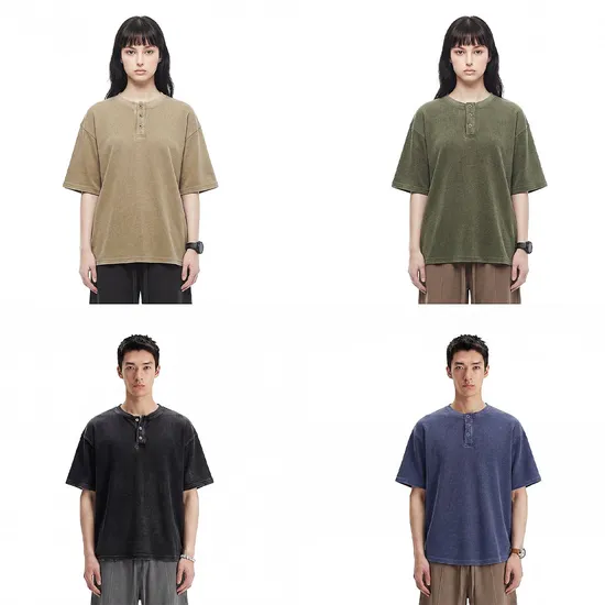 Short Sleeve 3 Buttons Cotton Henley Custom Logo Embroidery Bulk Supplier
