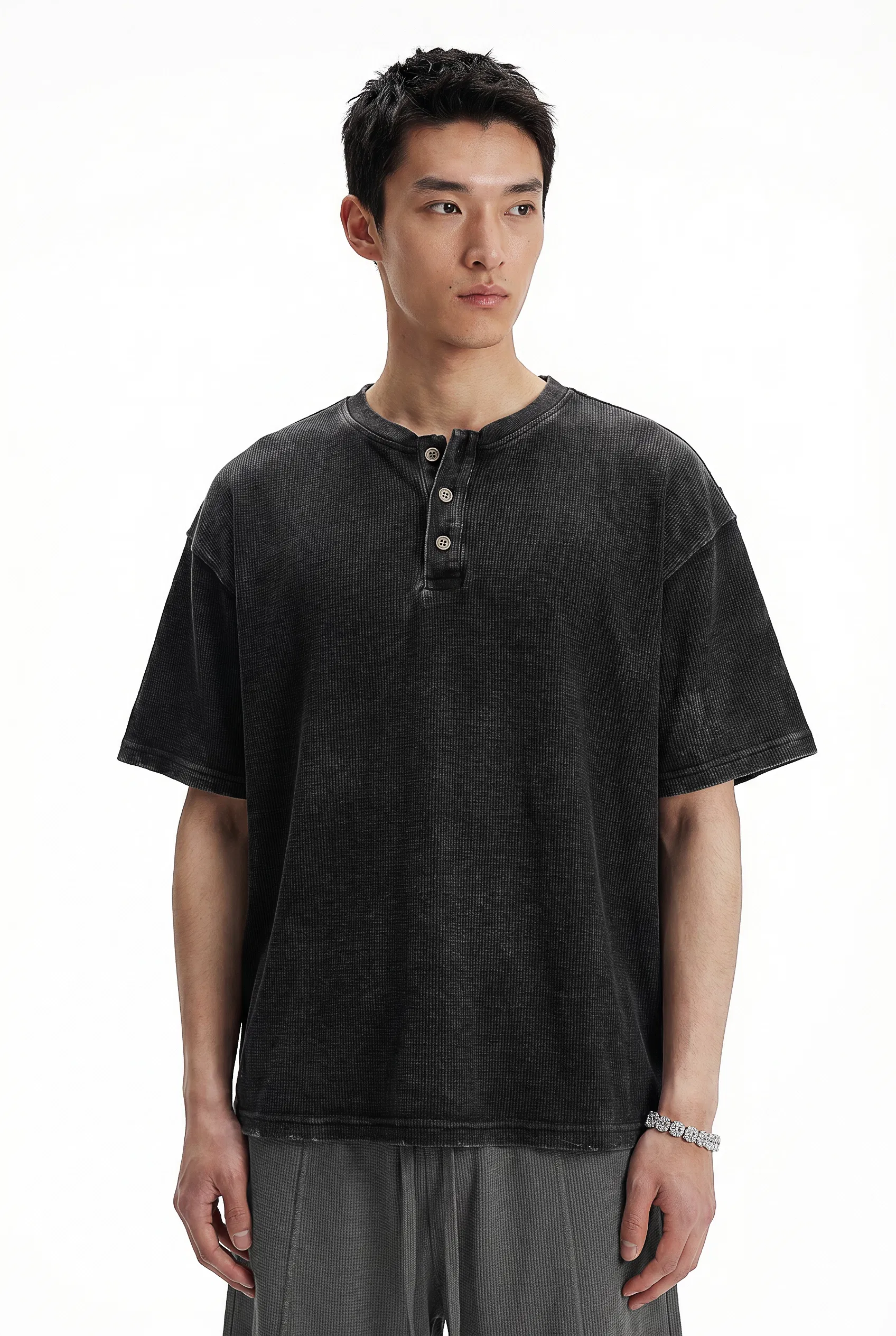 Short Sleeve 3 Buttons Cotton Henley Custom Logo Embroidery Bulk Supplier