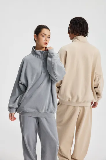 Retro Streetwear Washed Half Zip Sweatshirt Custom Brand Logo Dtf for Retail Wholesale