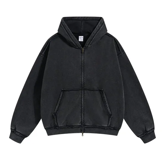 Classic Washed Multi-Color Full Zip Cotton Hoodie Custom Logo Wholesale for Clothing