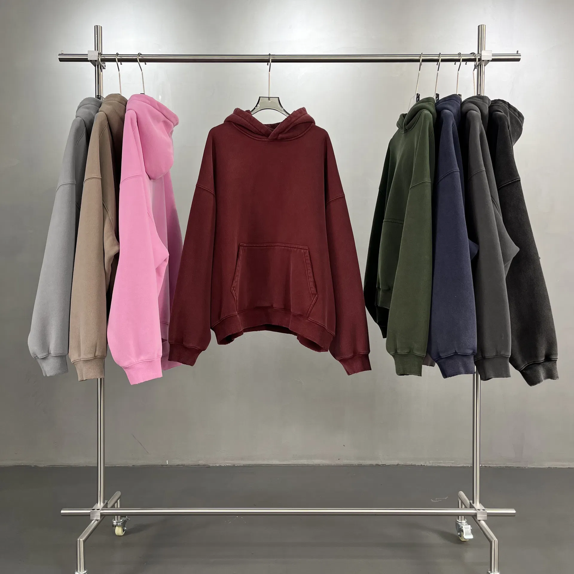 Fleece Lined Snow Wash Distressed Hoodie Custom Logo Embroidery DTG Bulk Wholesale Supply