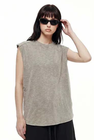 Unisex Vintage Wash Sleeveless Top Loose Oversized Casual Gym Workout Ves
