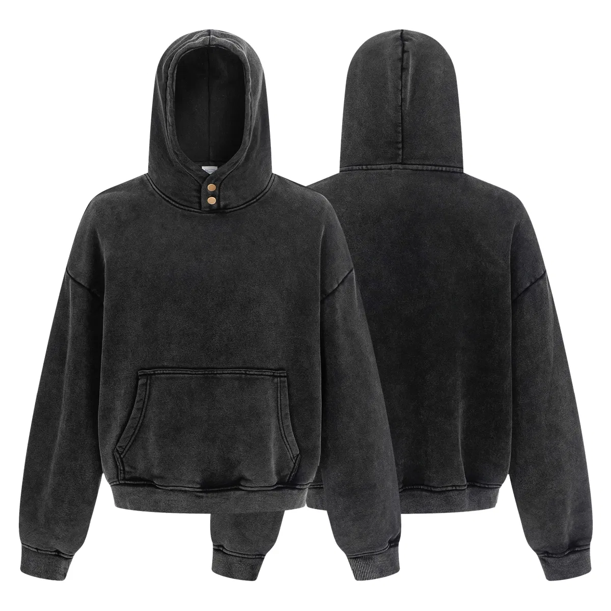 Button Collar Batik Washed Cotton Hoodie Custom Logo Embroidery DTG Bulk Wholesale Supply