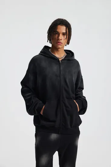 Faded Gradient Zip Hoodie DIY Custom Artwork Embroidery Bulk in Stock Now