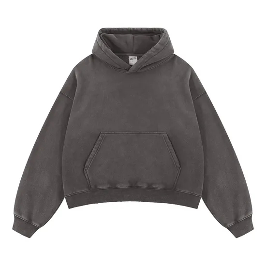 Cropped Drop Shoulder Cotton Hoodie Custom Logo Embroidery Dtf Print Bulk Wholesale Supply