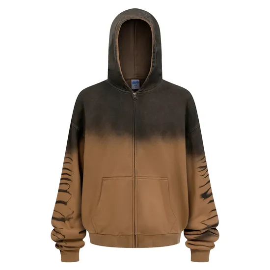 Spray Monkey Wash Gradient Distressed Zip Hoodie Custom Logo Embroidery DTG Bulk Wholesale