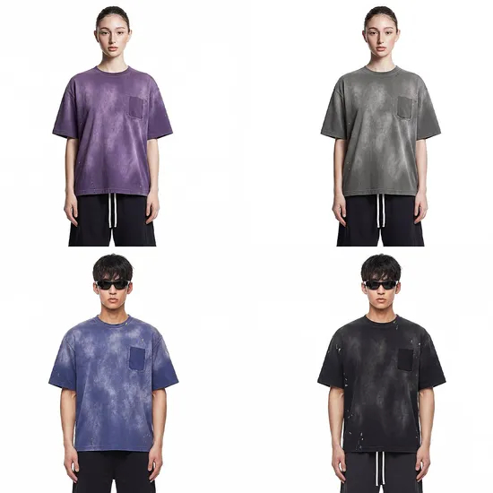 Breathable Pure Cotton Tie Dye Pocket Top Make Custom Brand Logo DTG Embroidery Wholesale Service