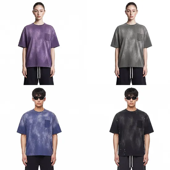 Breathable Pure Cotton Tie Dye Pocket Top Make Custom Brand Logo DTG Embroidery Wholesale Service