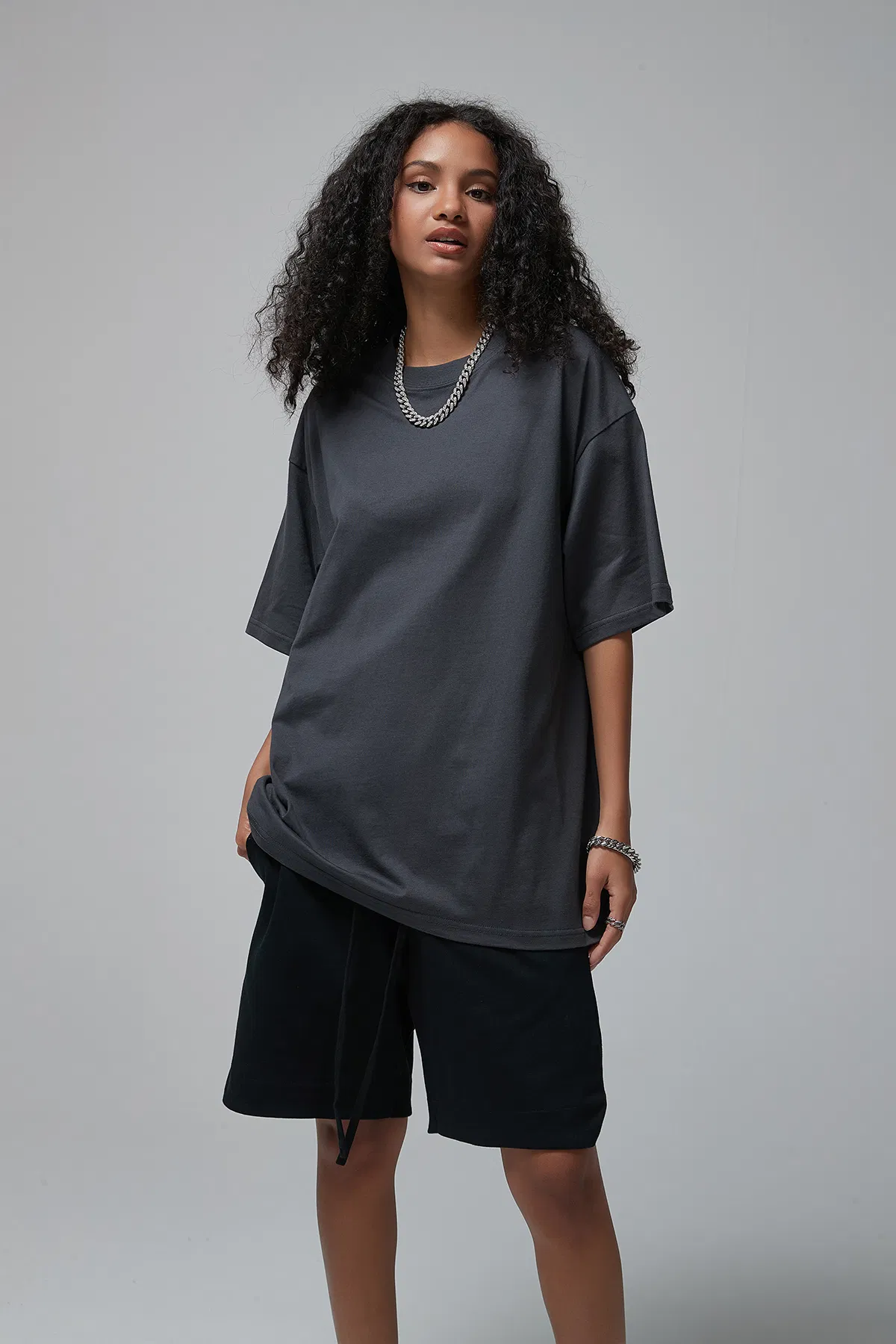 Oversize Minimal Loose Pure Cotton Tee Support Custom Logo Embroidery DTG Bulk Wholesale Order