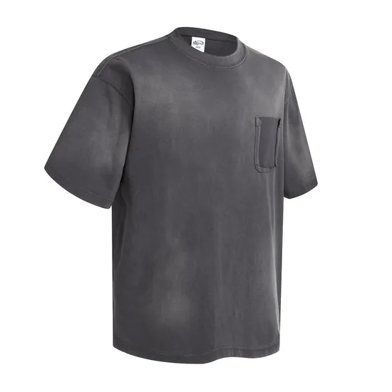 Neutral Tone Ombre Pocket Cotton Tee Allows Small Batch Custom Embroidery and DTG Service