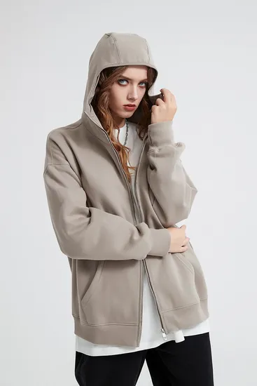 Classic Oversized Solid Color Cotton Zip Hoodie Custom Logo Wholesale for Brands