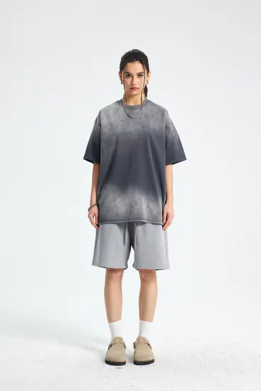 Loose Fit Streetwear T-Shirt with Unique Spray Faded Wash Color Design