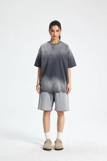 Loose Fit Streetwear T-Shirt with Unique Spray Faded Wash Color Design