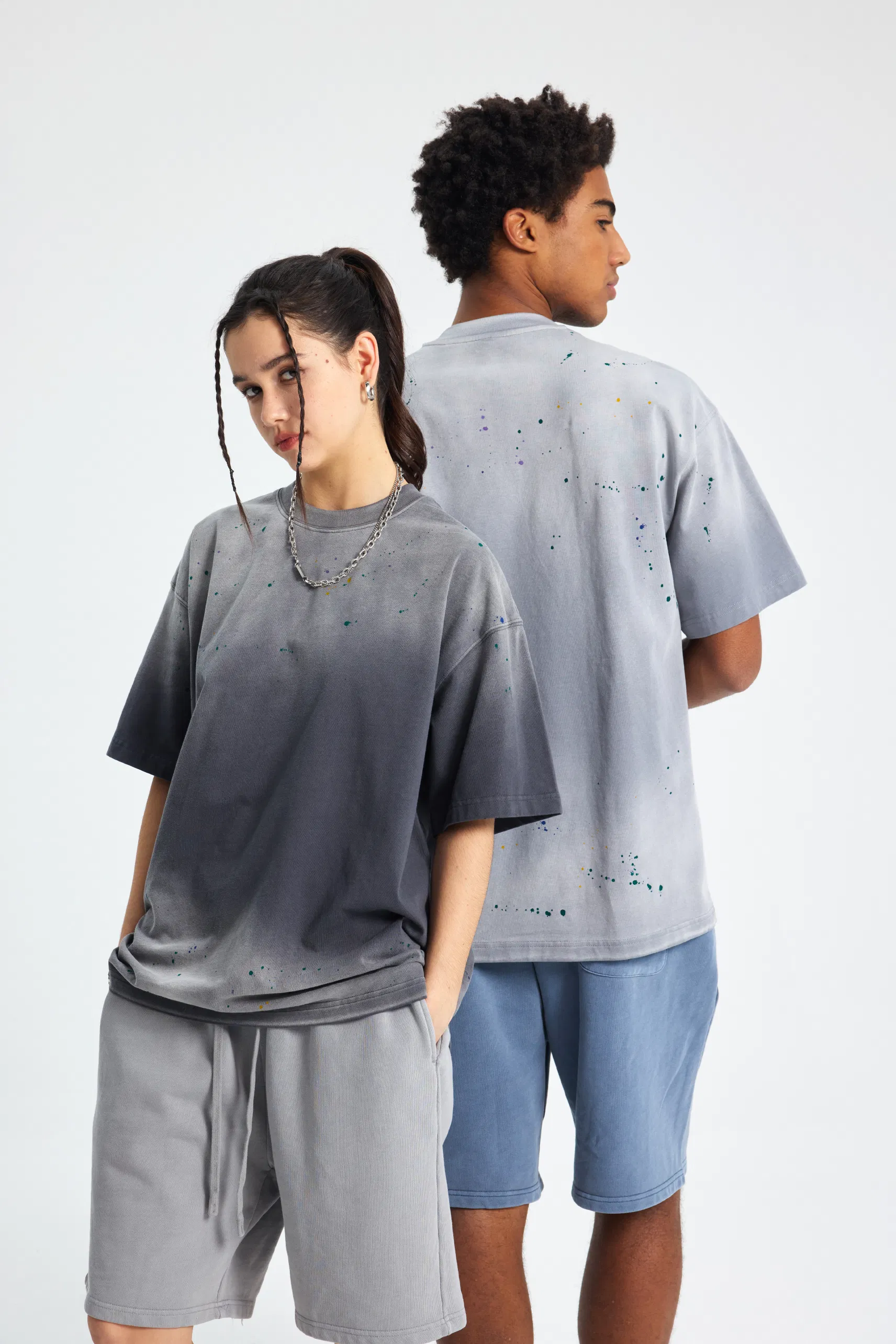 Loose Fit Streetwear T-Shirt with Unique Spray Faded Wash Color Design