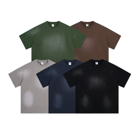 Blank Distressed Splash Print Cotton T-Shirt Accept Custom Design DTG Print for Global Bulk Buyers