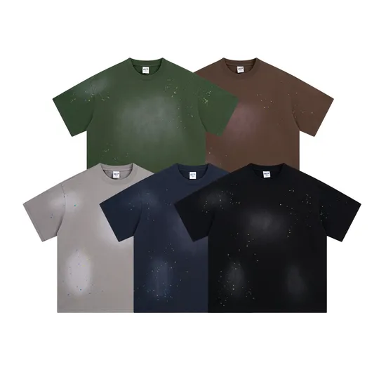 Blank Distressed Splash Print Cotton T-Shirt Accept Custom Design DTG Print for Global Bulk Buyers