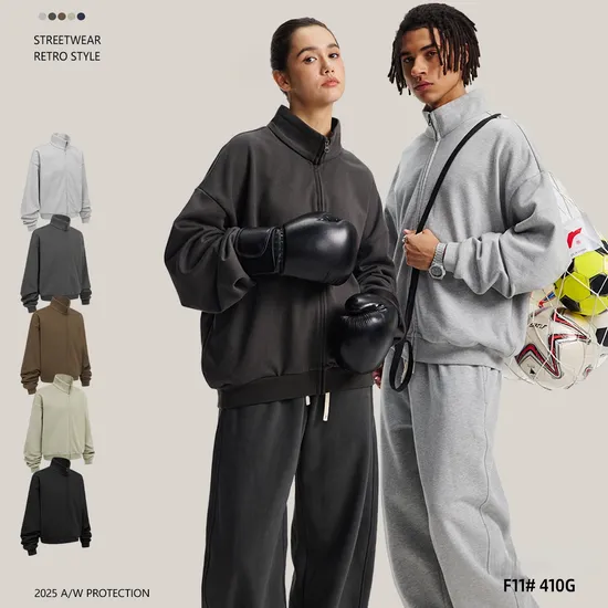 Classic Stand Collar Boxy Sweat Jacket Custom Logo for Casual Brand Bulk Procurement