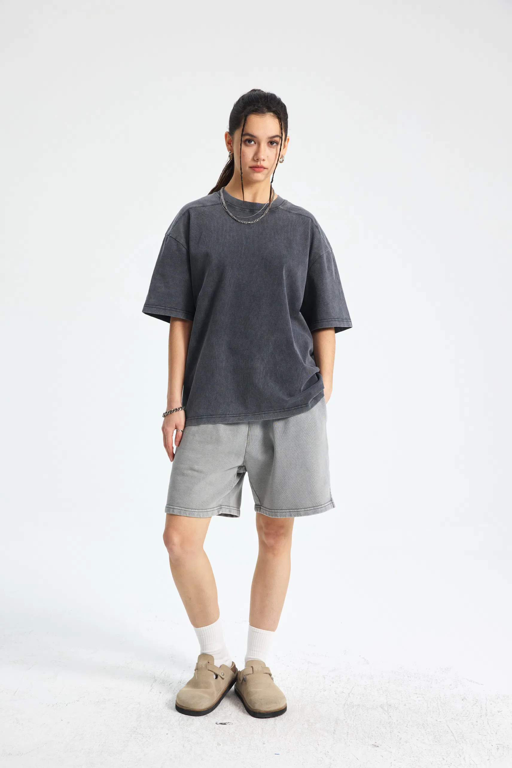Oversized Urban Pigment Washed Pure Cotton Tee Customized Design DTG Embroidery for Reseller Bulk Purchase Needs