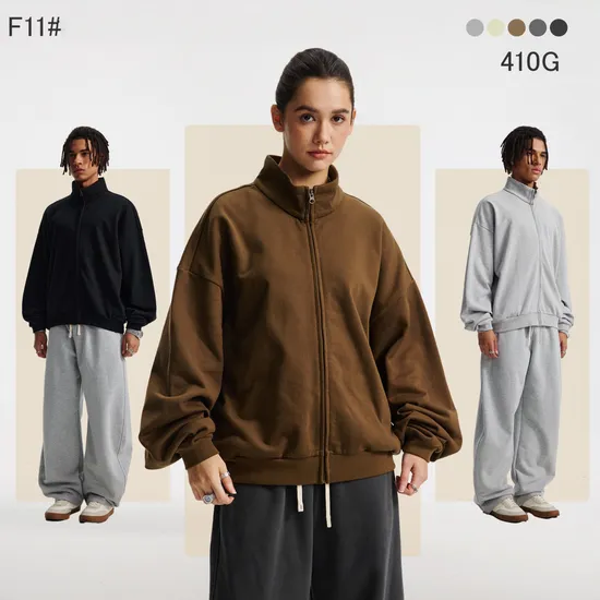 Streetwear Oversized Stand Collar Zip Jacket Custom Brand Logo Dtf Print for Retail Wholesale
