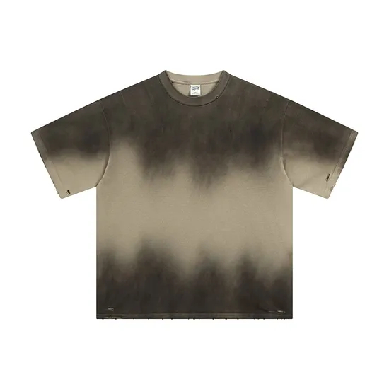 Gradient Tie Dye Frayed Washed Vintage Cotton Tee Support Custom Logo Embroidery DTG Bulk Wholesale Order