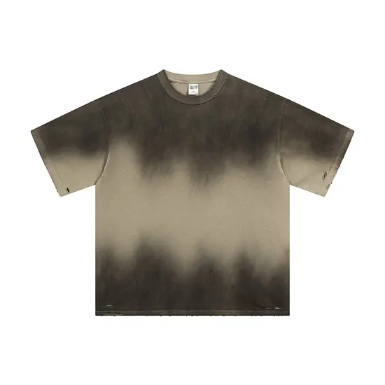 Gradient Tie Dye Frayed Washed Vintage Cotton Tee Support Custom Logo Embroidery DTG Bulk Wholesale Order