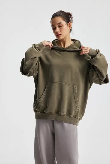 Oversized Raw Edge Fake Sleeve Hoodie Washed Cotton Custom Design Bulk Order Available