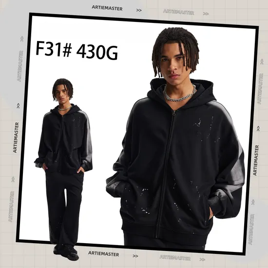 Splatter Spray Wash Distressed Zip Hoodie Custom Logo Embroidery DTG Bulk Wholesale Supply
