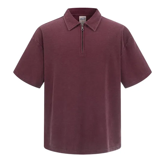 American Vintage Half Zip Cotton Polo Support Custom Logo Embroidery DTG Bulk Wholesale Order