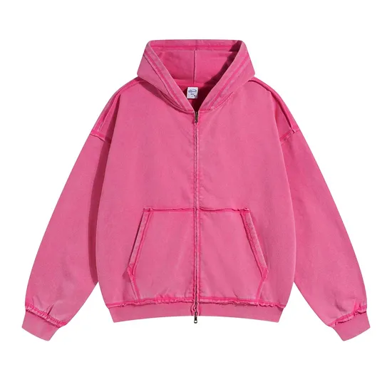 Classic Washed Multi-Color Full Zip Cotton Hoodie Custom Logo Wholesale for Clothing