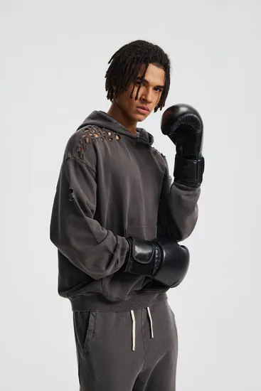 Distressed Washed Cotton Hoodie Custom Logo Embroidery Dtf Bulk Wholesale