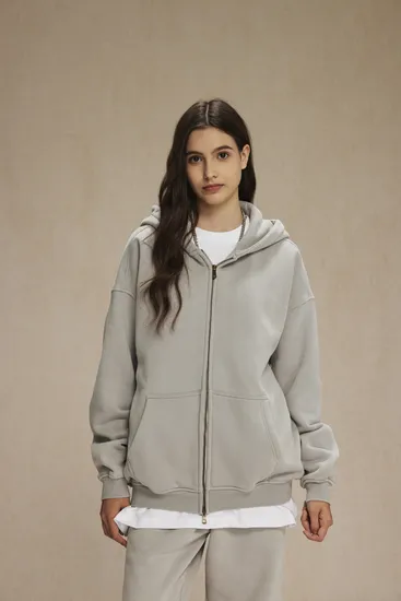 Fleece Lined Wax Wash Zip Hoodie Double Zipper Custom Logo Embroidery Bulk Wholesale Supply