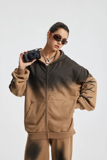 Faded Gradient Zip Hoodie DIY Custom Artwork Embroidery Bulk in Stock Now