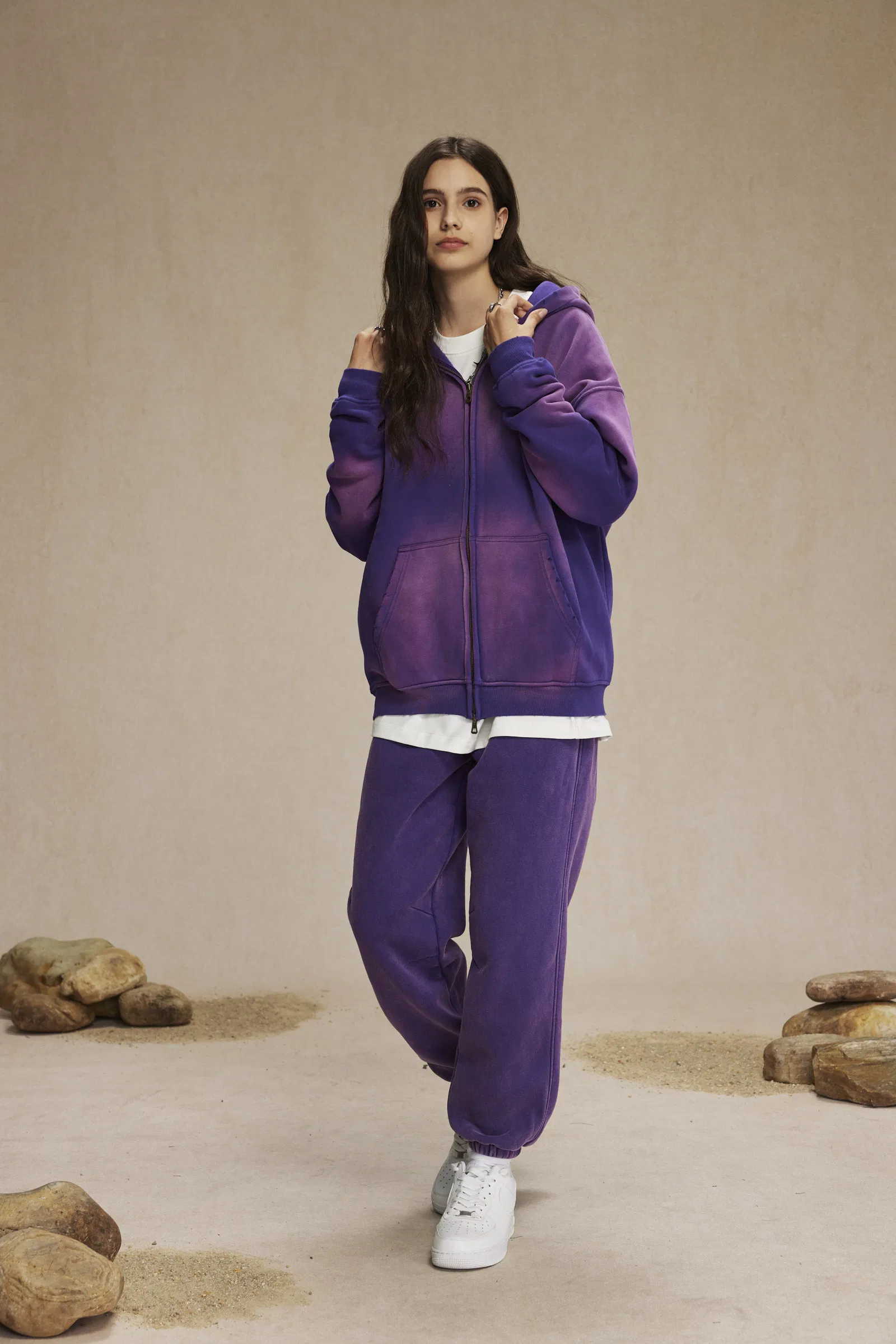 Fleece Lined Spray Wash Zip Hoodie Raw Edge Custom Logo Embroidery Bulk Wholesale Supply