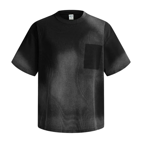 Gradient Washed Pocket Pure Cotton Tee Support Custom Logo Embroidery DTG Bulk Wholesale Order
