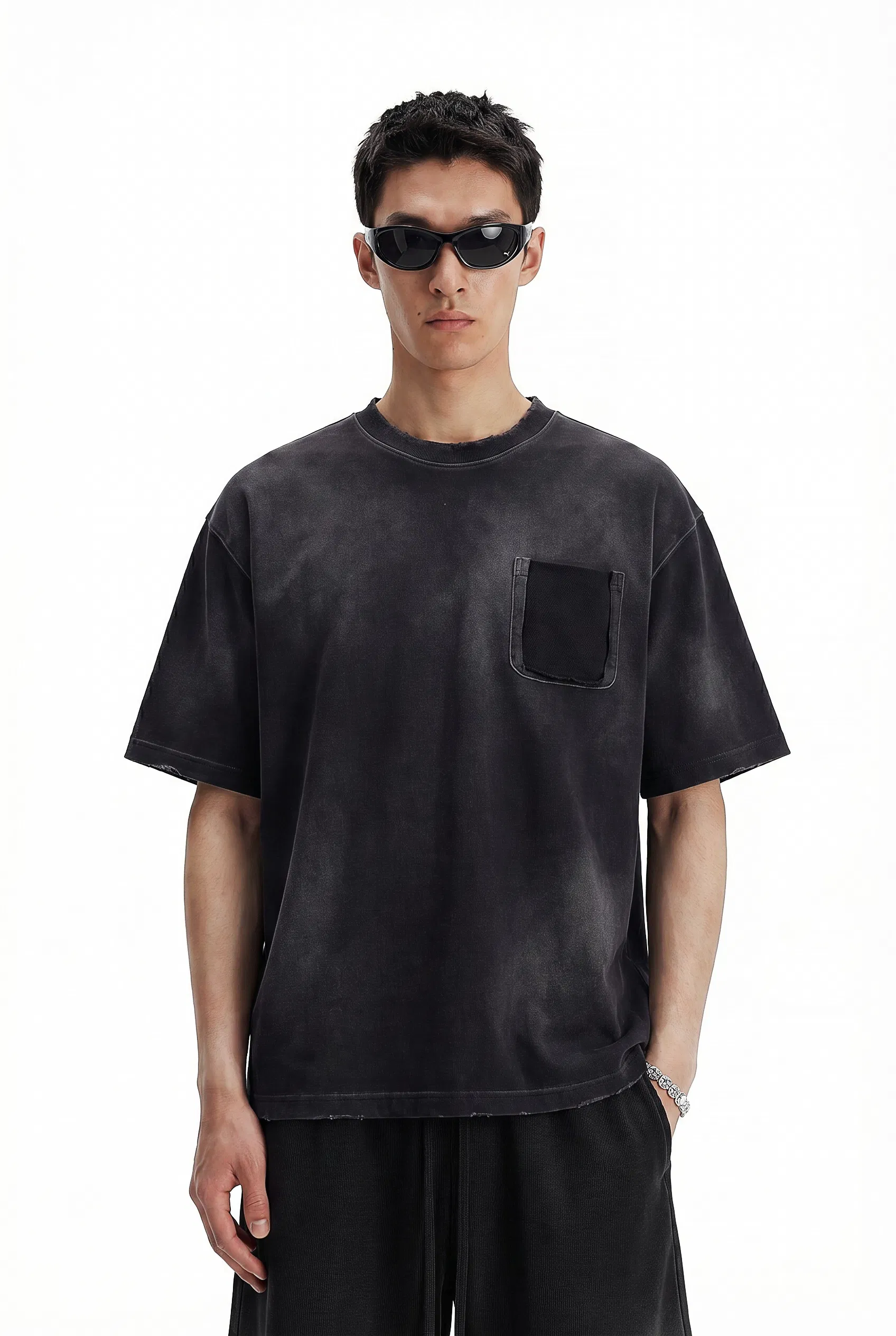 Neutral Tone Ombre Pocket Cotton Tee Allows Small Batch Custom Embroidery and DTG Service