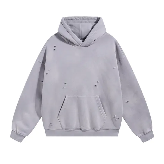 Spray Monkey Wash Distressed Fleece Hoodie Custom Logo Embroidery Dtf Bulk Wholesale