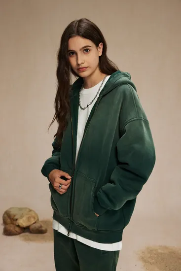 Soft Vintage Ombre Zip Hoodie DIY Custom Artwork Embroidery Bulk in Stock