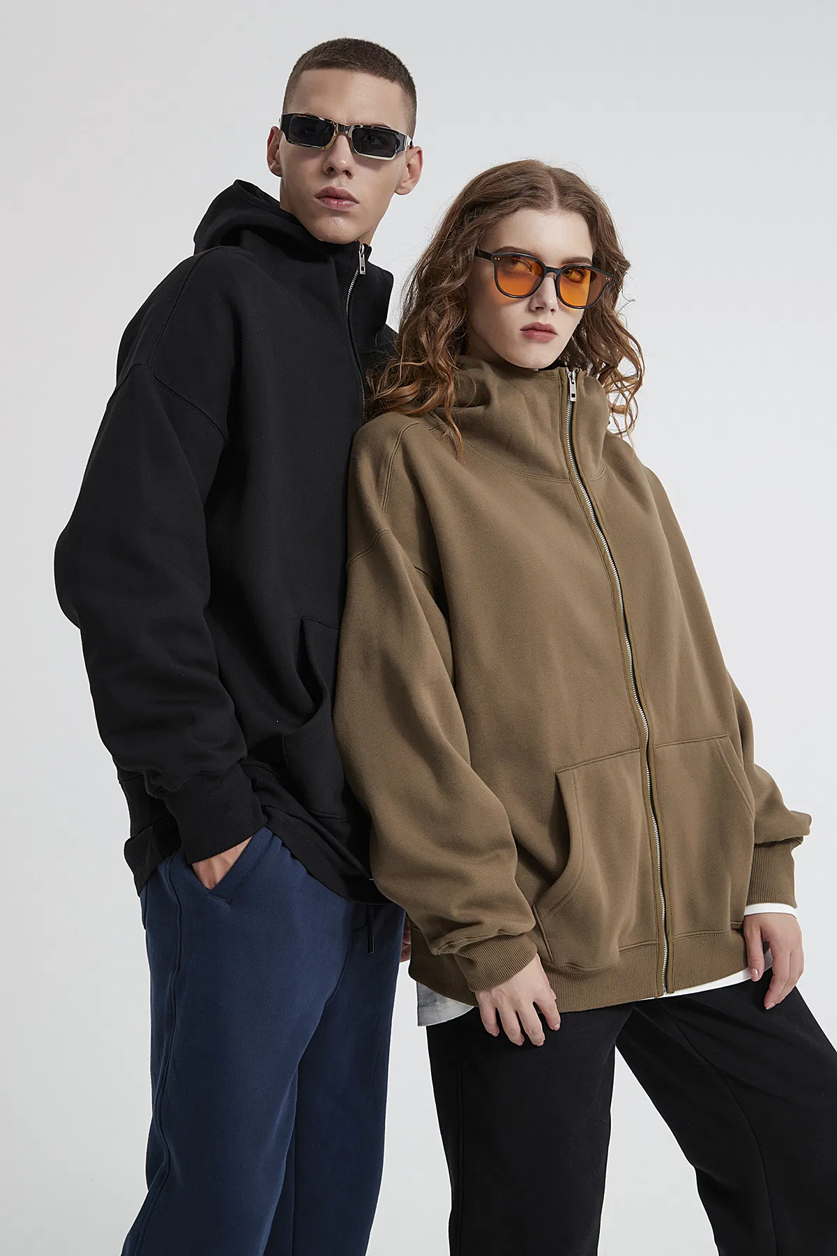 Custom Plain Oversized Zip Hoodie Logo Embroidery Dtf Bulk Factory Production