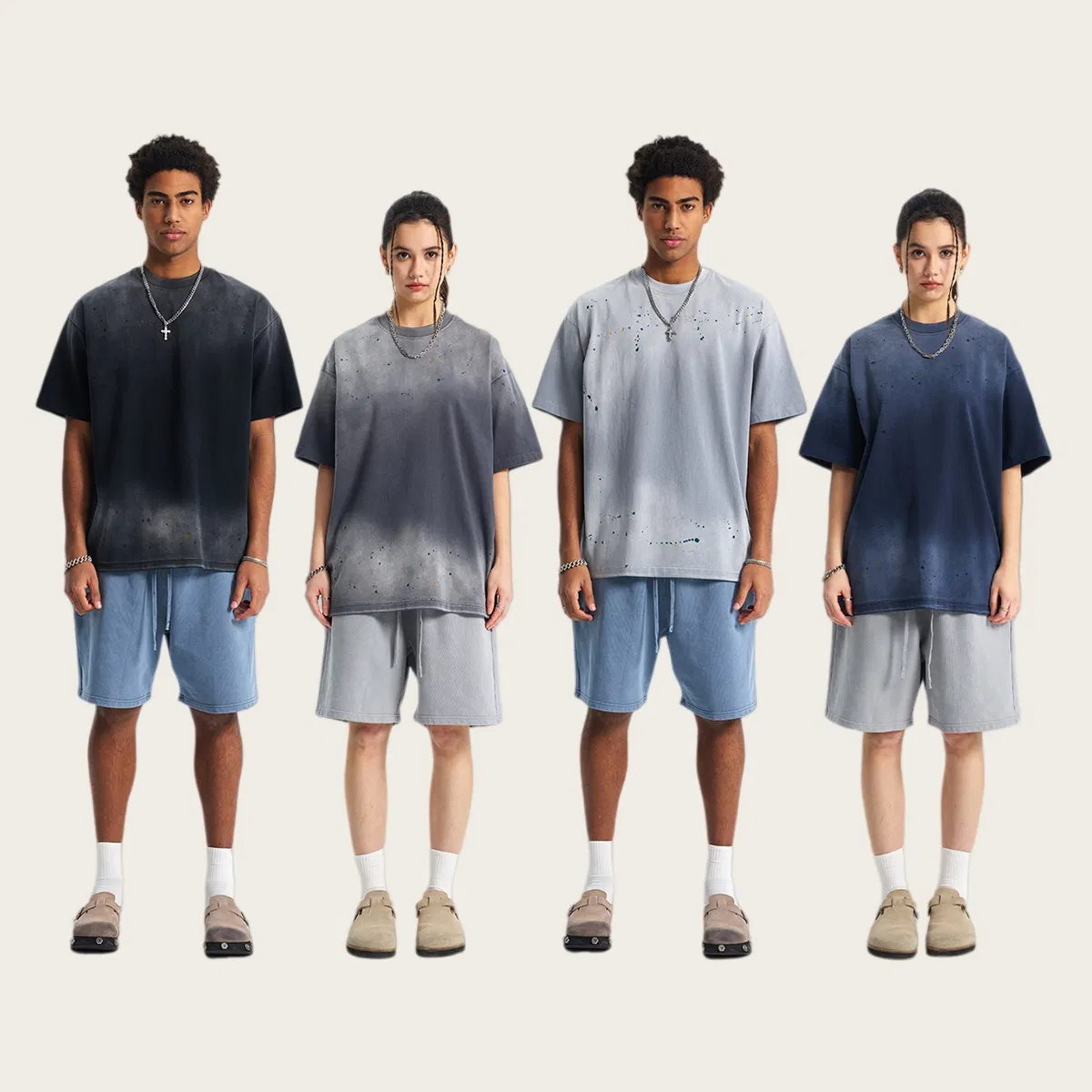 Loose Fit Streetwear T-Shirt with Unique Spray Faded Wash Color Design