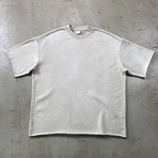 Spray Faded Raw Edge Brushed Cotton Tee Support Custom Logo Embroidery DTG Bulk Wholesale Order