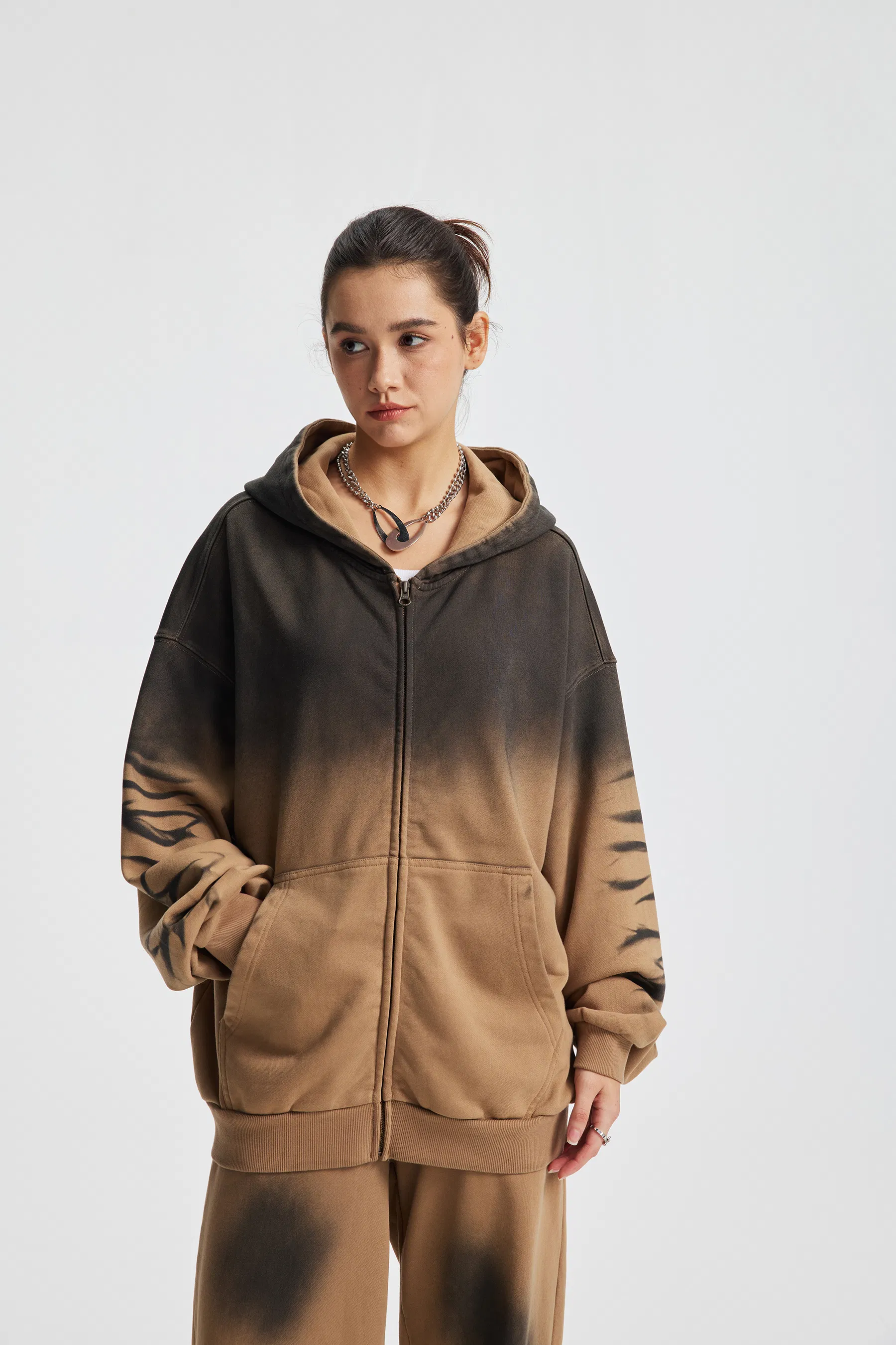 Faded Gradient Zip Hoodie DIY Custom Artwork Embroidery Bulk in Stock Now
