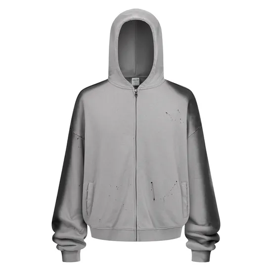 Splatter Spray Wash Distressed Zip Hoodie Custom Logo Embroidery DTG Bulk Wholesale Supply