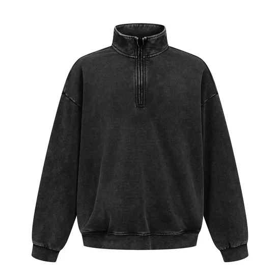 Quarter Zip Washed Cotton Sweatshirt Custom Logo Embroidery DTG Bulk Wholesale Service