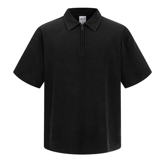 American Vintage Half Zip Cotton Polo Support Custom Logo Embroidery DTG Bulk Wholesale Order