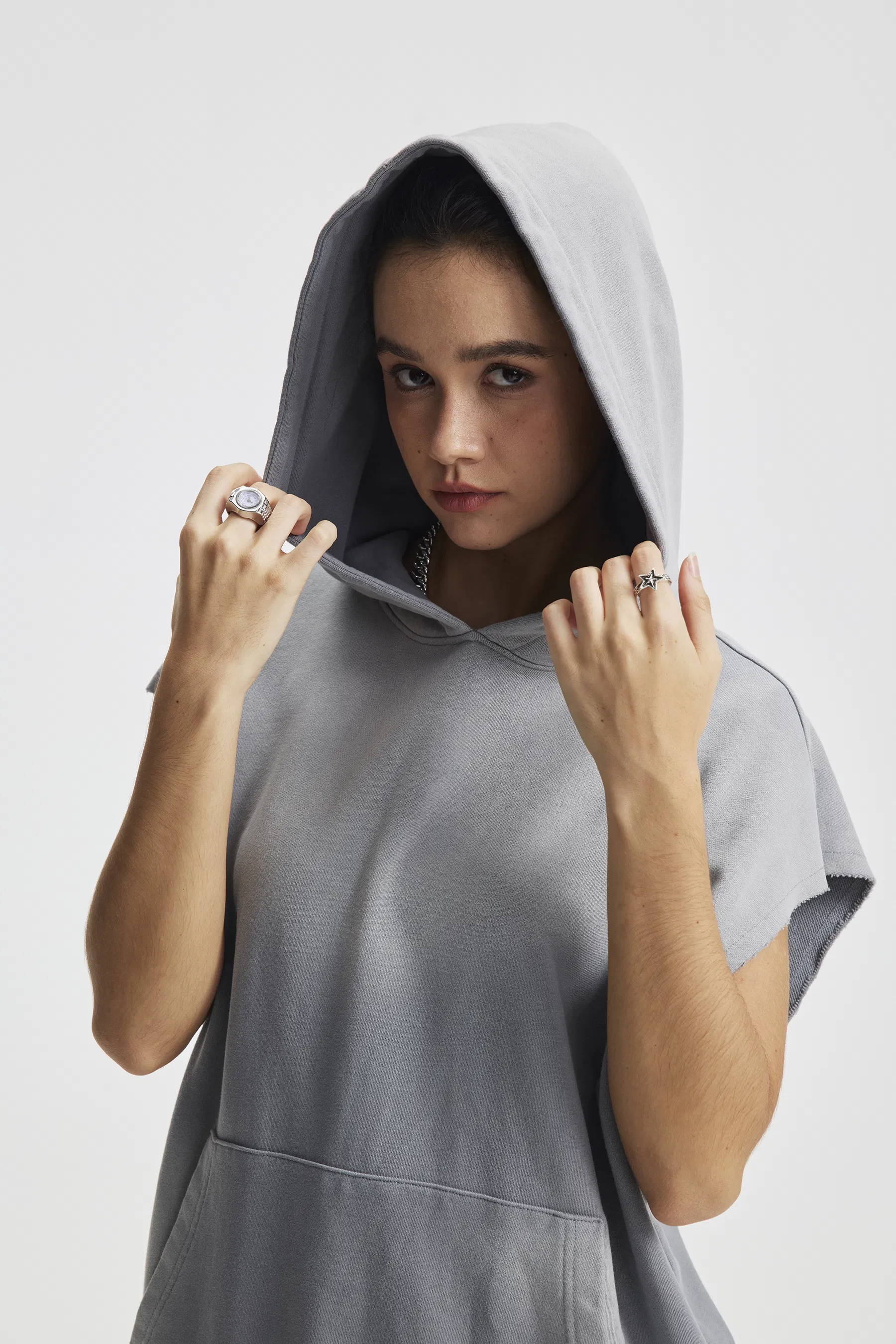 Custom Brand Logo Spray Dyed Raw Edge Hood Vest 100% Cotton Wholesale Factory Low Price