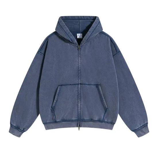Classic Washed Multi-Color Full Zip Cotton Hoodie Custom Logo Wholesale for Clothing