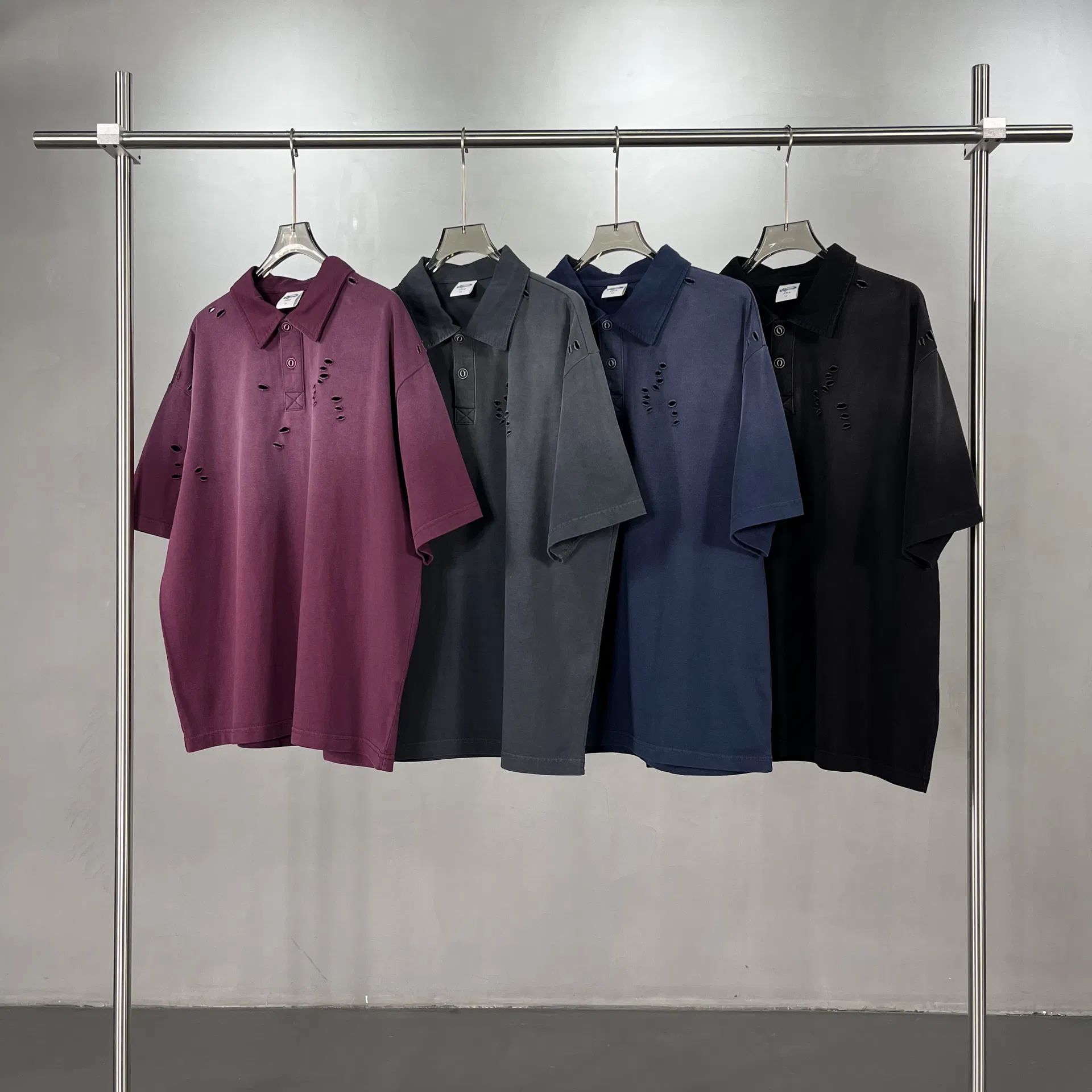 Distressed Vintage Washed Cotton Polo Shirt Supports Custom Logo Embroidery DTG Bulk Orders