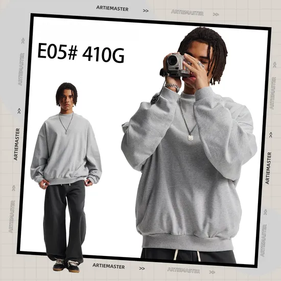 Classic Loose Long Sleeve Cotton Crew Sweatshirt Custom Logo Wholesale for Clothing Brands