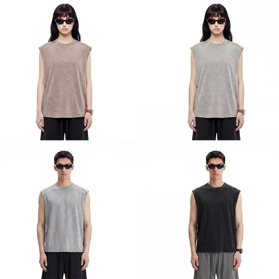 Distressed Washed Raw Cut Armhole Tank Top Streetwear Basic Sleeveless Tee